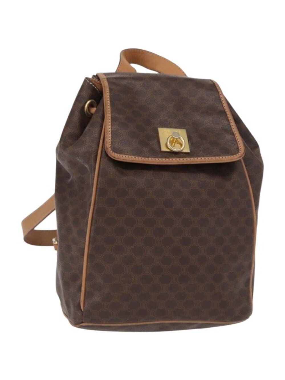 CELINE Macadam Canvas Backpack PVC Leather Brown Gold